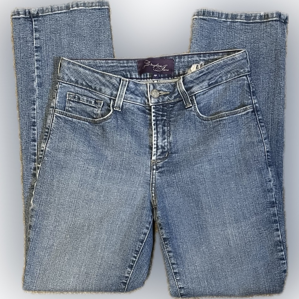 NYDJ Straight Leg Rhinestone Embellished Jeans size 4P - Picture 2 of 14